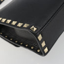 VALENTINO Studs Shoulder Bag Leather Black Gold Auth 193963A-16