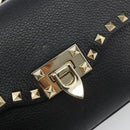 VALENTINO Studs Shoulder Bag Leather Black Gold Auth 193963A-18