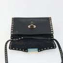 VALENTINO Studs Shoulder Bag Leather Black Gold Auth 193963A-19