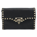 VALENTINO Studs Shoulder Bag Leather Black Gold Auth 193963A-13