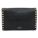 VALENTINO Studs Shoulder Bag Leather Black Gold Auth 193963A-2