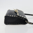 VALENTINO Studs Shoulder Bag Leather Black Gold Auth 193963A-3