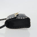 VALENTINO Studs Shoulder Bag Leather Black Gold Auth 193963A-4