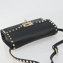 VALENTINO Studs Shoulder Bag Leather Black Gold Auth 193963A-6