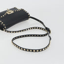 VALENTINO Studs Shoulder Bag Leather Black Gold Auth 193963A-7