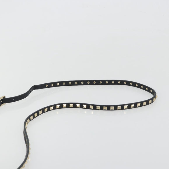 VALENTINO Studs Shoulder Bag Leather Black Gold Auth 193963A