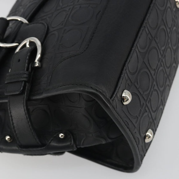 Salvatore Ferragamo Gancini Shoulder Bag Leather Black Silver Auth 193966A