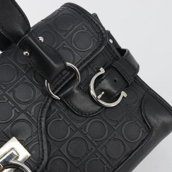 Salvatore Ferragamo Gancini Shoulder Bag Leather Black Silver Auth 193966A