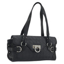 Salvatore Ferragamo Gancini Shoulder Bag Leather Black Silver Auth 193966A-1