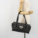 Salvatore Ferragamo Gancini Shoulder Bag Leather Black Silver Auth 193966A-23