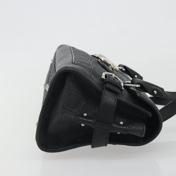 Salvatore Ferragamo Gancini Shoulder Bag Leather Black Silver Auth 193966A