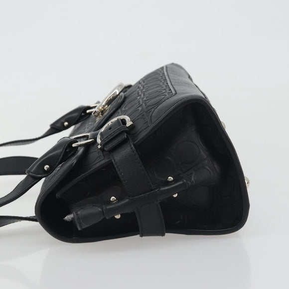 Salvatore Ferragamo Gancini Shoulder Bag Leather Black Silver Auth 193966A