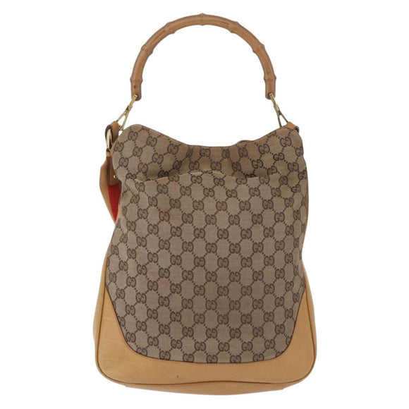 GUCCI GG Canvas Bamboo Sherry Line Bag 2way Beige Gold 001 4058 Auth 193968