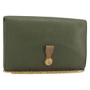 Christian Dior Chain Shoulder Bag Leather Green Gold Auth 193969-1