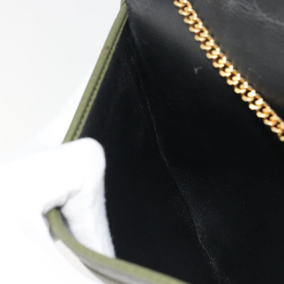 Christian Dior Chain Shoulder Bag Leather Green Gold Auth 193969