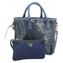 PRADA Hand Bag Vinyl 2way Blue Gold Auth 193975-1