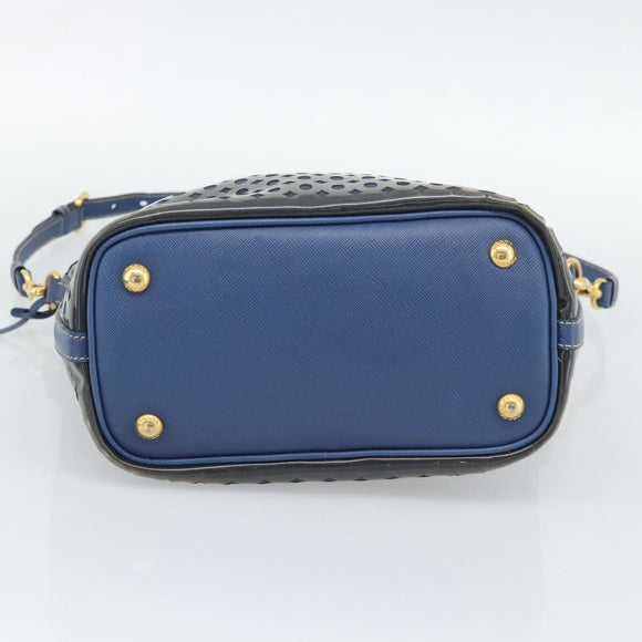 PRADA Hand Bag Vinyl 2way Blue Gold Auth 193975