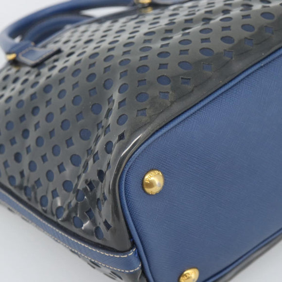 PRADA Hand Bag Vinyl 2way Blue Gold Auth 193975