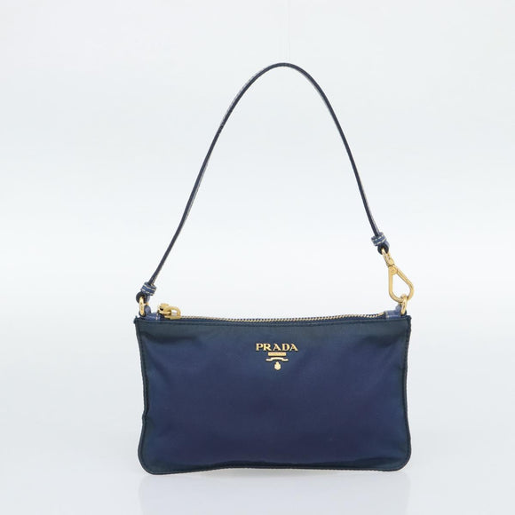 PRADA Hand Bag Vinyl 2way Blue Gold Auth 193975