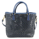 PRADA Hand Bag Vinyl 2way Blue Gold Auth 193975-3