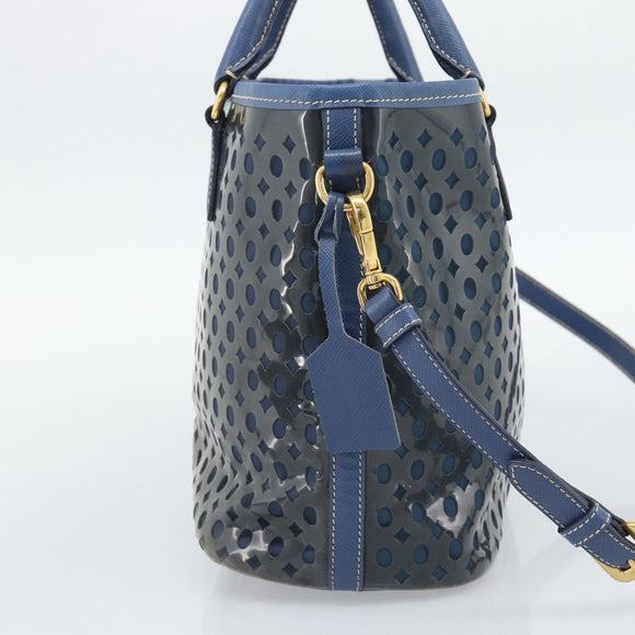 PRADA Hand Bag Vinyl 2way Blue Gold Auth 193975