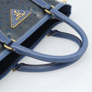 PRADA Hand Bag Vinyl 2way Blue Gold Auth 193975-7