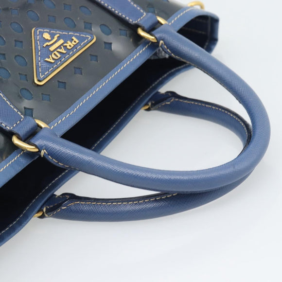 PRADA Hand Bag Vinyl 2way Blue Gold Auth 193975