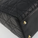 Christian Dior Canage Hand Bag Lamb Skin Black Gold Auth 193978A-11