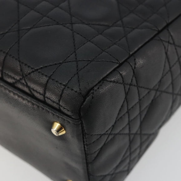 Christian Dior Canage Hand Bag Lamb Skin Black Gold Auth 193978A