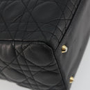 Christian Dior Canage Hand Bag Lamb Skin Black Gold Auth 193978A-13