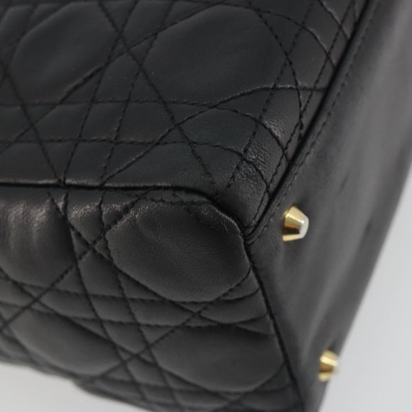 Christian Dior Canage Hand Bag Lamb Skin Black Gold Auth 193978A