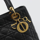 Christian Dior Canage Hand Bag Lamb Skin Black Gold Auth 193978A-14