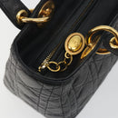 Christian Dior Canage Hand Bag Lamb Skin Black Gold Auth 193978A-15