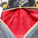 Christian Dior Canage Hand Bag Lamb Skin Black Gold Auth 193978A-18