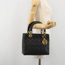 Christian Dior Canage Hand Bag Lamb Skin Black Gold Auth 193978A-23