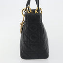 Christian Dior Canage Hand Bag Lamb Skin Black Gold Auth 193978A-4