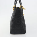 Christian Dior Canage Hand Bag Lamb Skin Black Gold Auth 193978A-5