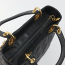 Christian Dior Canage Hand Bag Lamb Skin Black Gold Auth 193978A-6