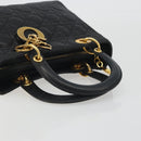Christian Dior Canage Hand Bag Lamb Skin Black Gold Auth 193978A-7
