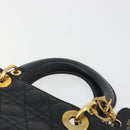 Christian Dior Canage Hand Bag Lamb Skin Black Gold Auth 193978A-8