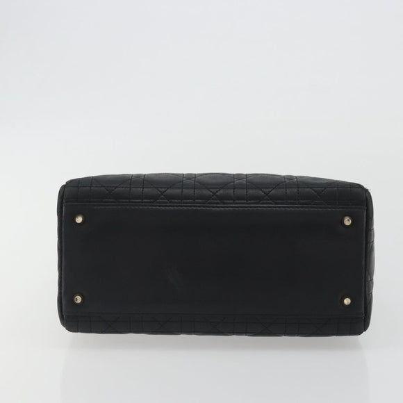 Christian Dior Canage Hand Bag Lamb Skin Black Gold Auth 193978A