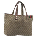 GUCCI GG Supreme Web Sherry Line Tote Bag PVC Beige Gold 211134 Auth 193984-1