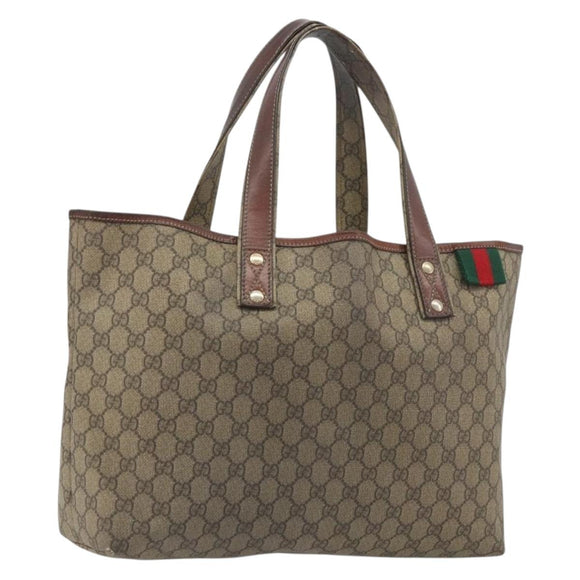 GUCCI GG Supreme Web Sherry Line Tote Bag PVC Beige Gold 211134 Auth 193984