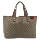 GUCCI GG Supreme Web Sherry Line Tote Bag PVC Beige Gold 211134 Auth 193984-2
