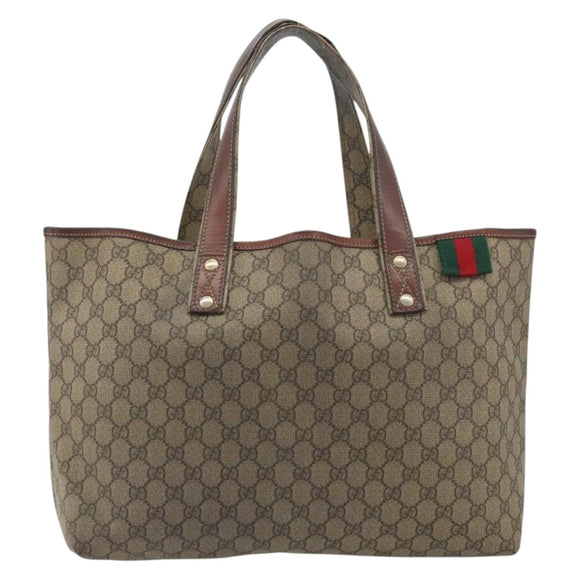 GUCCI GG Supreme Web Sherry Line Tote Bag PVC Beige Gold 211134 Auth 193984