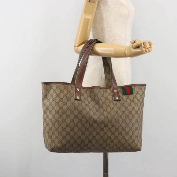 GUCCI GG Supreme Web Sherry Line Tote Bag PVC Beige Gold 211134 Auth 193984