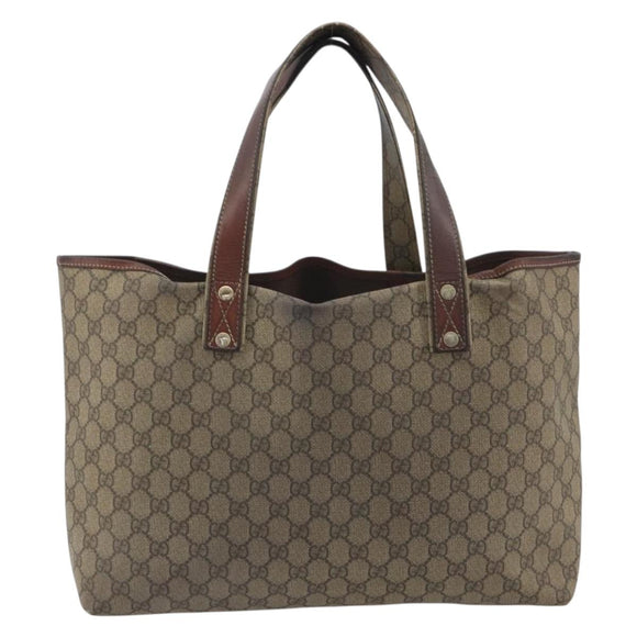 GUCCI GG Supreme Web Sherry Line Tote Bag PVC Beige Gold 211134 Auth 193984