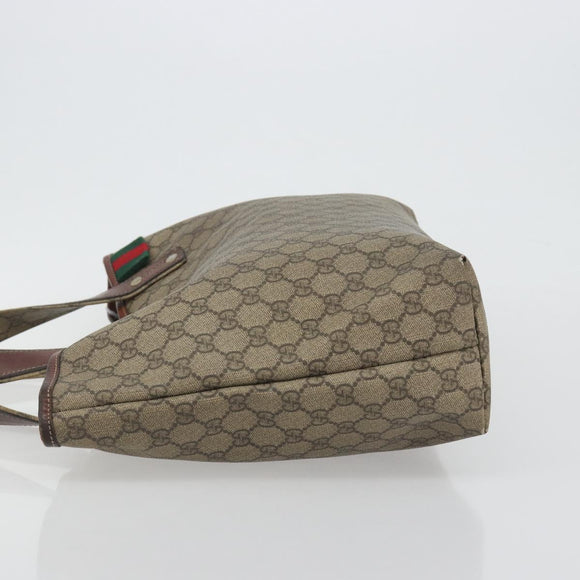 GUCCI GG Supreme Web Sherry Line Tote Bag PVC Beige Gold 211134 Auth 193984