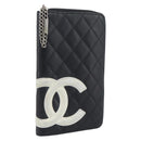 CHANEL Matelasse Cambon Line Long Wallet Leather Black Silver CC Auth 193997-1