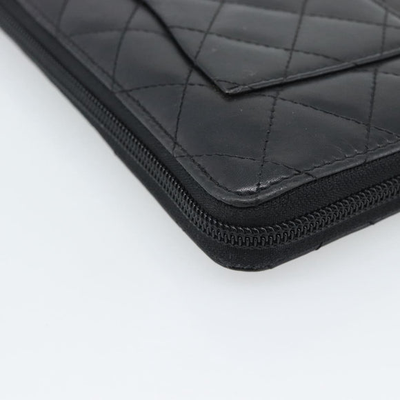 CHANEL Matelasse Cambon Line Long Wallet Leather Black Silver CC Auth 193997